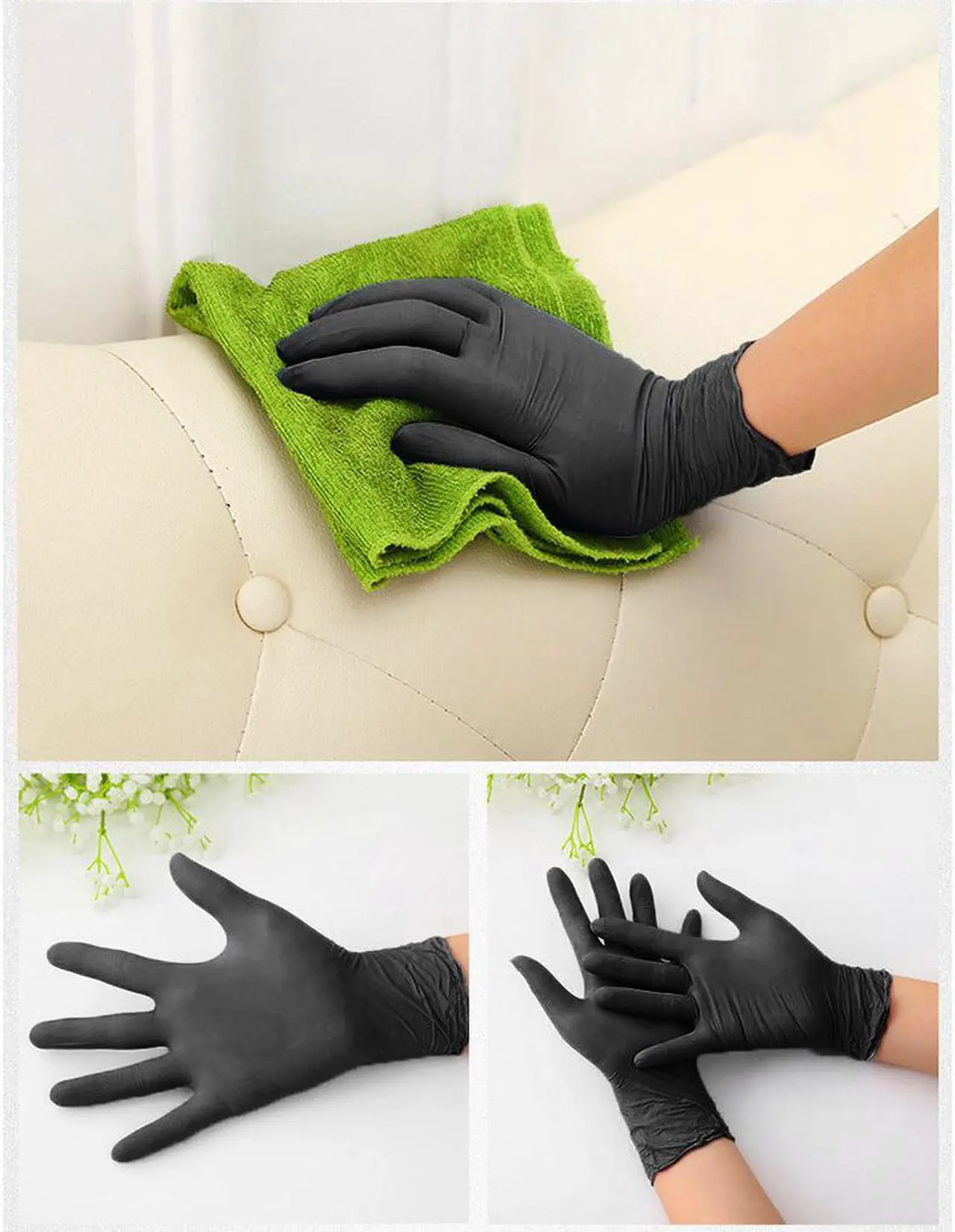 Alt view image 5 of 7 - 100PCS Multifunctional Disposable Professional Gloves Medical Exam Gloves Powder-Free Kitchen Food Safety Cleaner (50 Pairs) XL Size, Black