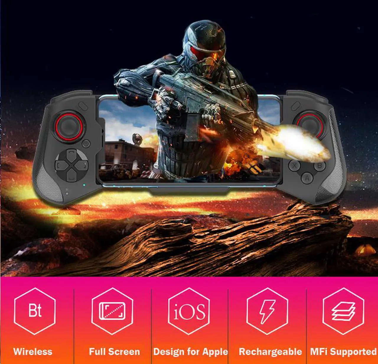 Alt view image 2 of 7 - iPhone Game Controller, Mobile Wireless Gaming Gamepad Joystick for iOS 13.4+ System iPhone iPad Support MFI Game Call Of Duty Mobile (COD), Modern Combat 5 Shooting Fighting Racing Game, Direct Play