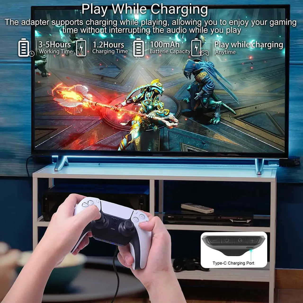 Alt view image 6 of 7 - Bluetooth Adapter for PS5 Controller, BT 5.1 Low Latency Wireless Audio Transmitter, One Key Mute, Volume Adjustment, No Driver Needed Game Accessories for PS5 AirPods Sony Bose Earbuds Speakers