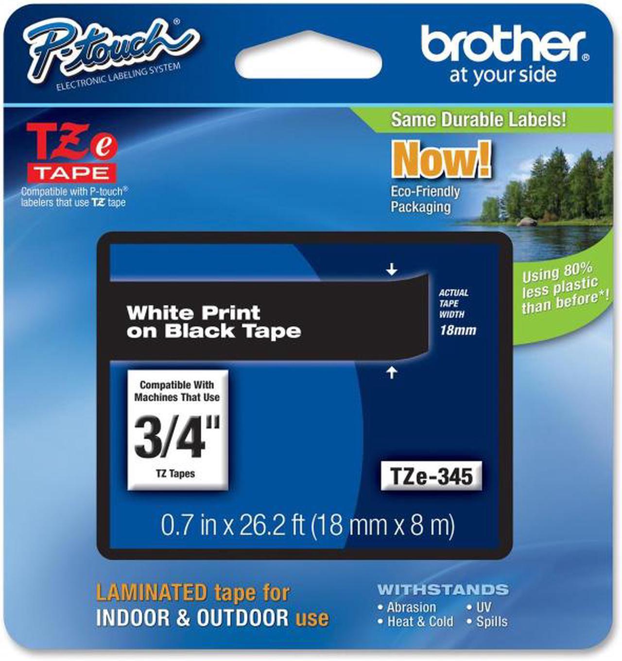 Brother Label Tape Cartridge,  Label Type Indoor/Outdoor White/Black  PET TZe345