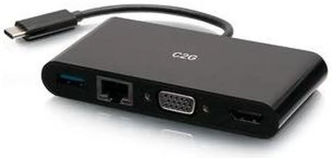 Alt view image 5 of 5 - C2G USB C to HDMI, VGA, USB A & RJ45 Adapter - 4K 30Hz - Black - for Notebook/Tablet PC - USB 3.1 Type C - 4K, Full HD - 3840 x 2160, 1920 x 1200 - 1 x USB 3.0 - USB Type-A - USB Type-C - 1 x RJ-4