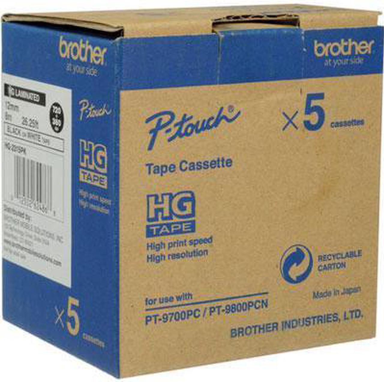 BROTHER MOBILE SOLUTIONS HGE2315PK 0.47 IN X 26.2 FT (12MM X 8M), BLACK INK ON WHITE LABEL, 5 PACK