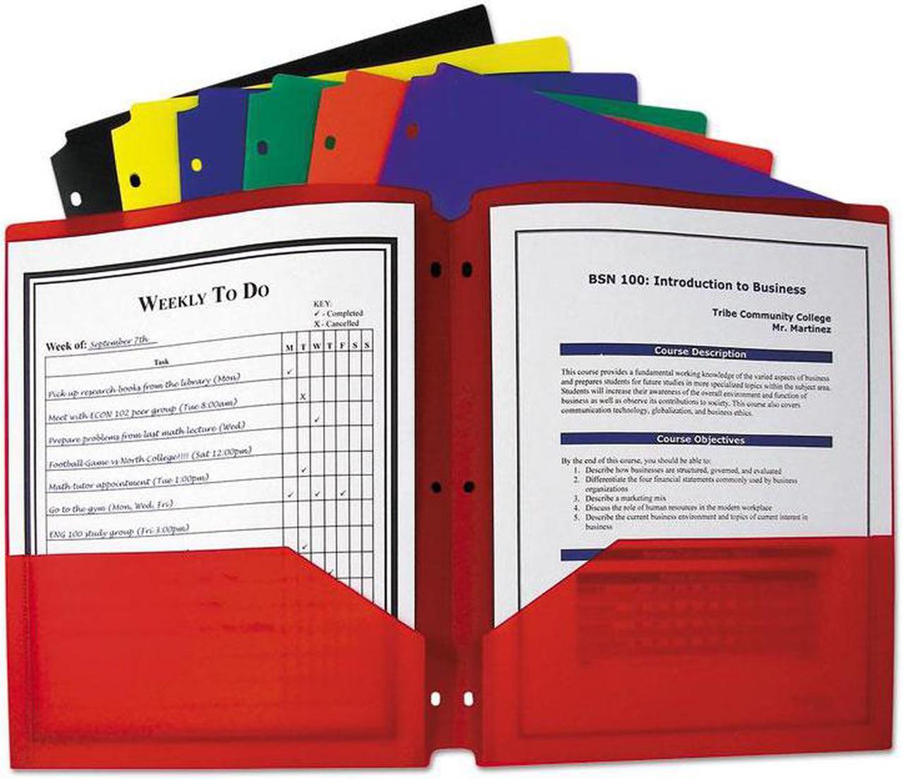 Alt view image 2 of 18 - C-Line Two-Pocket Heavyweight Poly Portfolio Folder w/3-Hole Punch Letter Assorted 33930