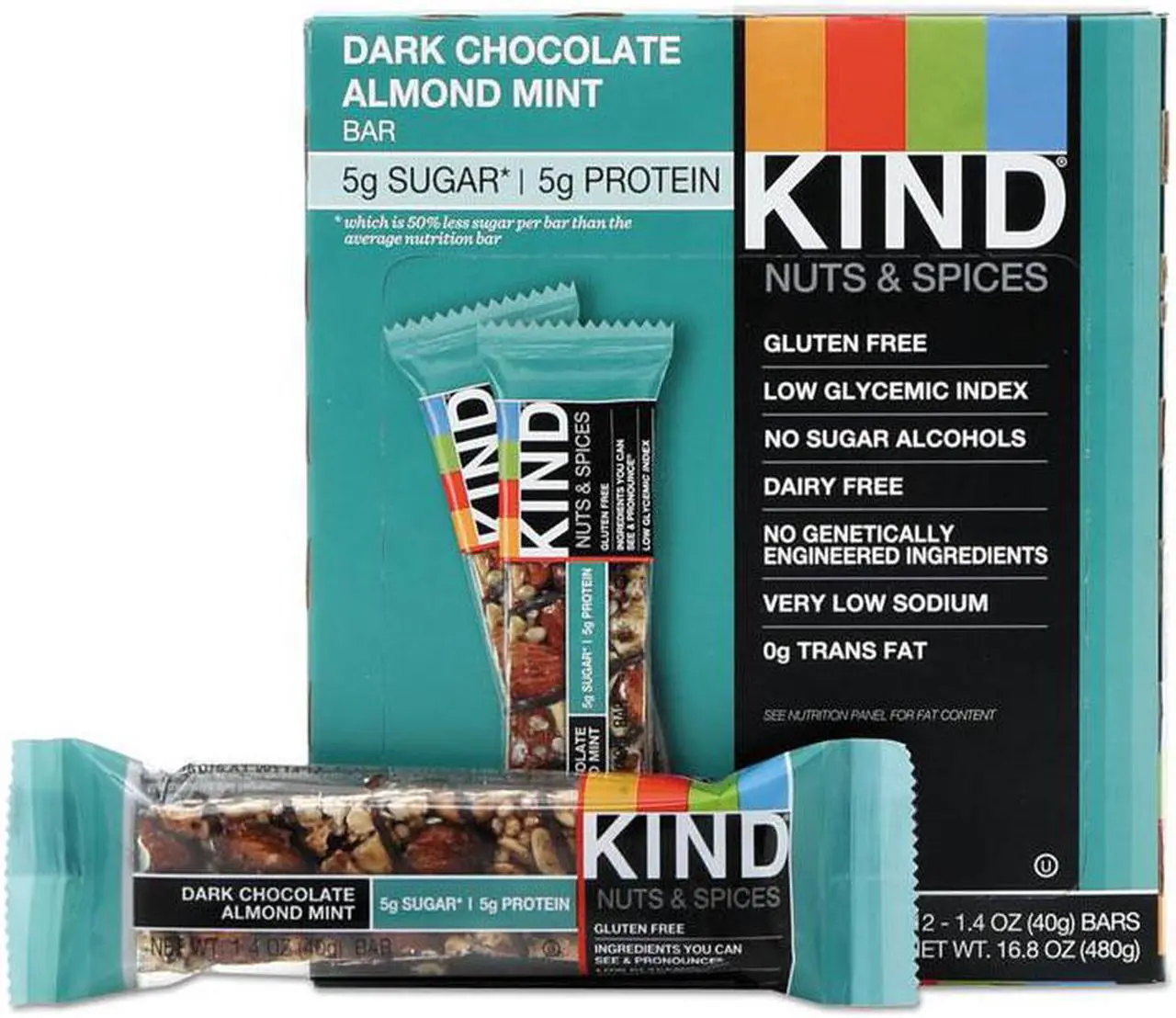 Alt view image 2 of 18 - Nuts and Spices Bar, Dark Chocolate Almond Mint, 1.4 oz Bar, 12/Box 19988
