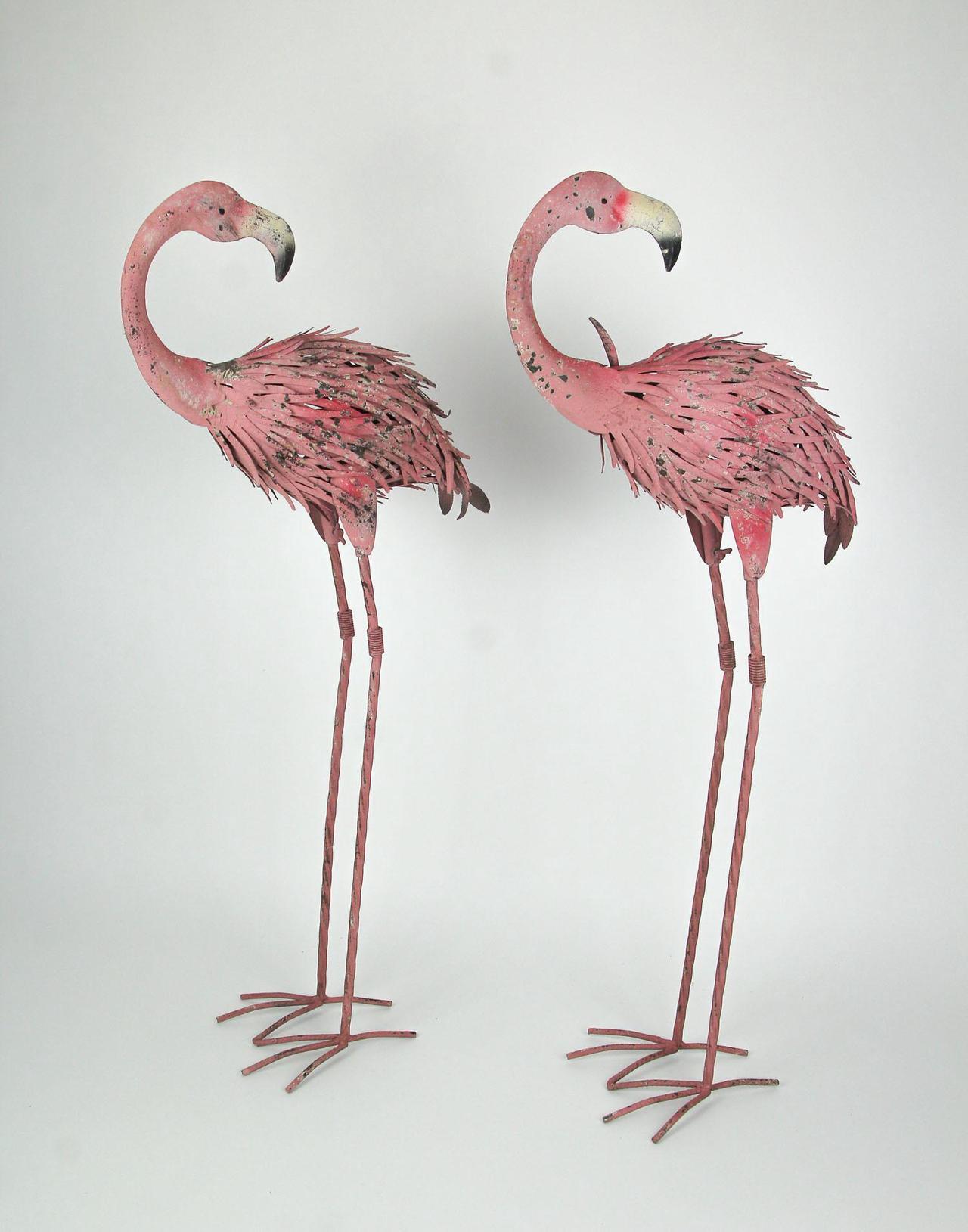 Alt view image 2 of 4 - Elegant 34-Inch Tall Handcrafted Metal Pink Flamingo Yard Statues - Graceful Outdoor Decorative Pair with Elongated Necks and Intricately Crafted Details