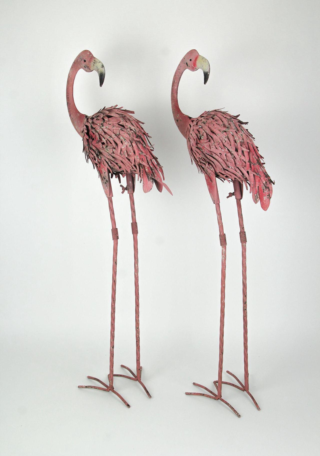 Alt view image 3 of 4 - Elegant 34-Inch Tall Handcrafted Metal Pink Flamingo Yard Statues - Graceful Outdoor Decorative Pair with Elongated Necks and Intricately Crafted Details