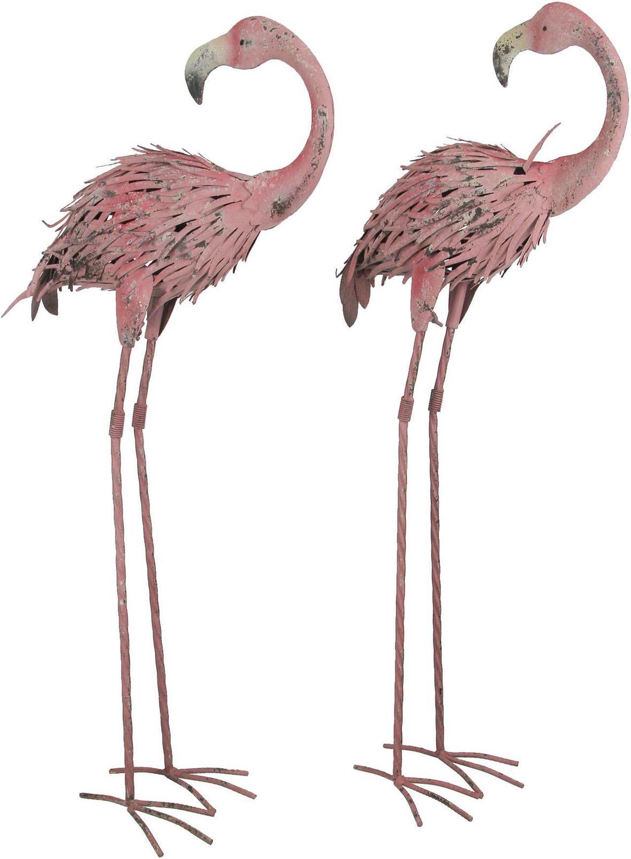 Main image of Elegant 34-Inch Tall Handcrafted Metal Pink Flamingo Yard Statues - Graceful Outdoor Decorative Pair with Elongated Necks and Intricately Crafted Details