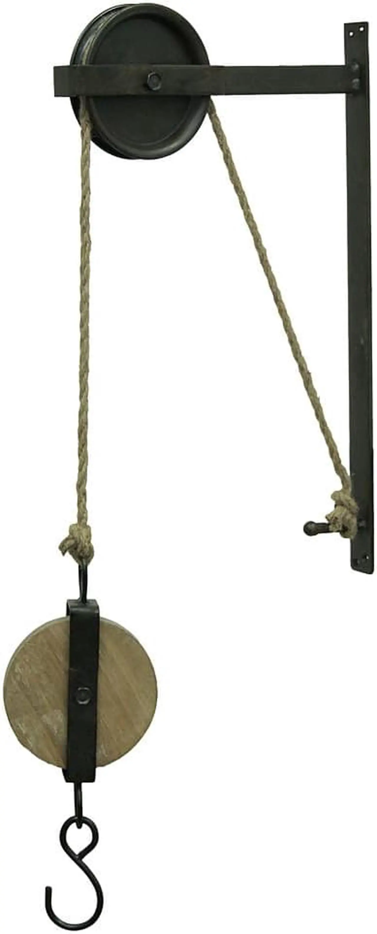 Main image of Rustic Vintage Charm - Matte Brown Metal and Wood Pulley & Hook Wall-Mounted Plant Hanger - 30 Inches High - Antique-Inspired Decor for Western Ambiance