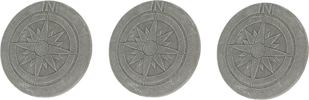 Main image of Set of 3 Nautical Compass Rose Design Natural Gray Finish Round Cement Stepping Stones / Wall Hangings 10 Inch Diameter