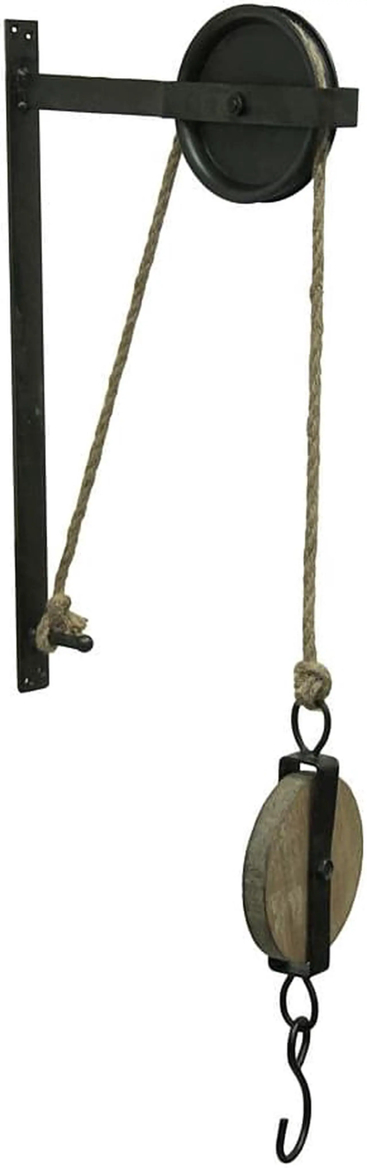 Alt view image 2 of 5 - Rustic Vintage Charm - Matte Brown Metal and Wood Pulley & Hook Wall-Mounted Plant Hanger - 30 Inches High - Antique-Inspired Decor for Western Ambiance