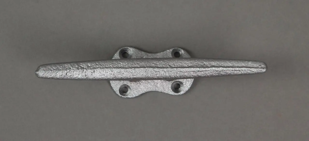 Alt view image 5 of 5 - Set of 4 Metallic Silver Finish Cast Iron Boat Cleat Wall Hooks / Drawer Pulls Cabinet Handles - Nautical or Coastal Décor - Easy Install - 5.75 Inches Long