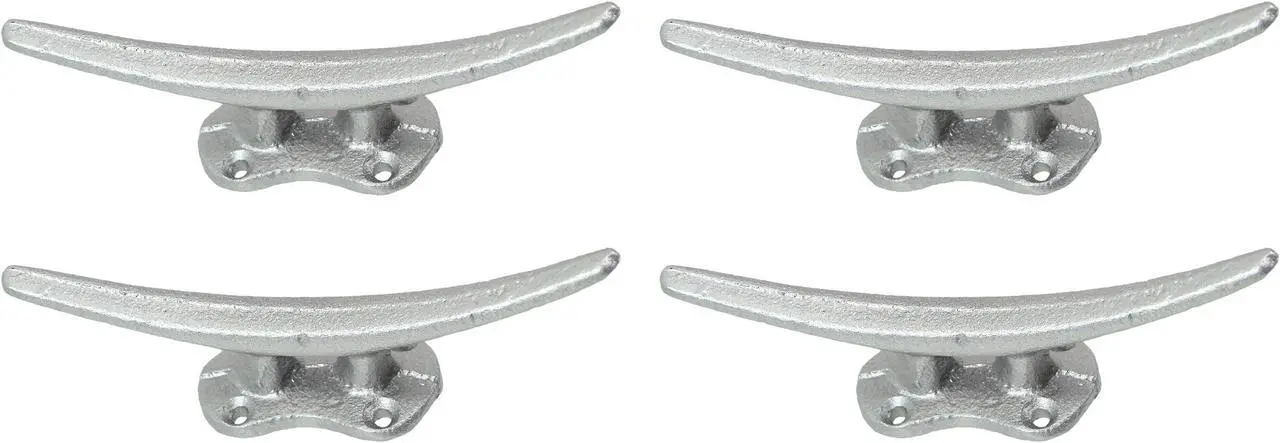 Main image of Set of 4 Metallic Silver Finish Cast Iron Boat Cleat Wall Hooks / Drawer Pulls Cabinet Handles - Nautical or Coastal Décor - Easy Install - 5.75 Inches Long