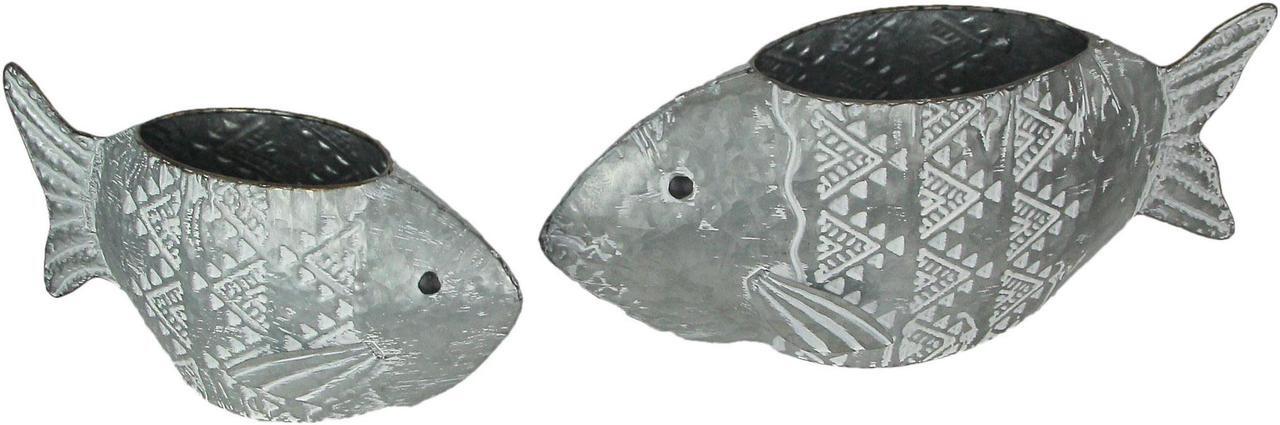 Main image of Galvanized Metal Fish Planter Home Garden Plant Decorative Flower Pot Set of 2