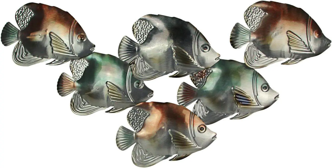 Main image of Metal Tropical Fish School Sculpture Beach Home Wall Art Hanging Coastal Decor