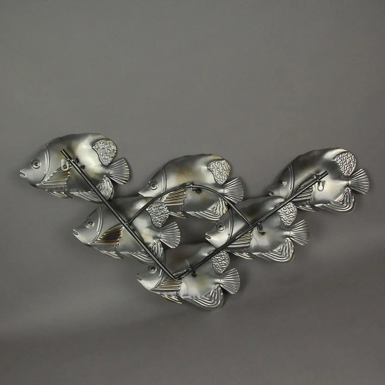 Alt view image 3 of 3 - Metal Tropical Fish School Sculpture Beach Home Wall Art Hanging Coastal Decor