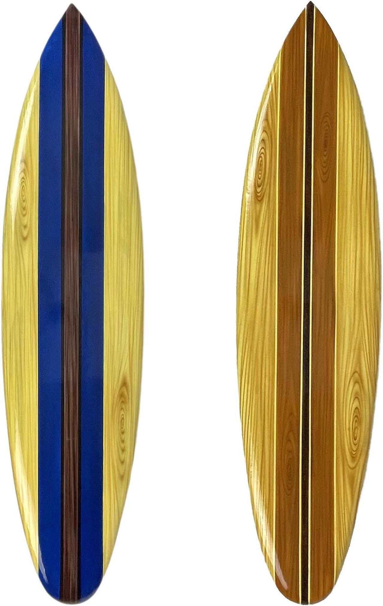 Main image of Set of 2 Hand Carved Wooden Striped Surfboard Wall Decor Hangings - 39 Inches Long - Easy to Hang - Coastal Vibes, Bringing Beachside Serenity to Your Home