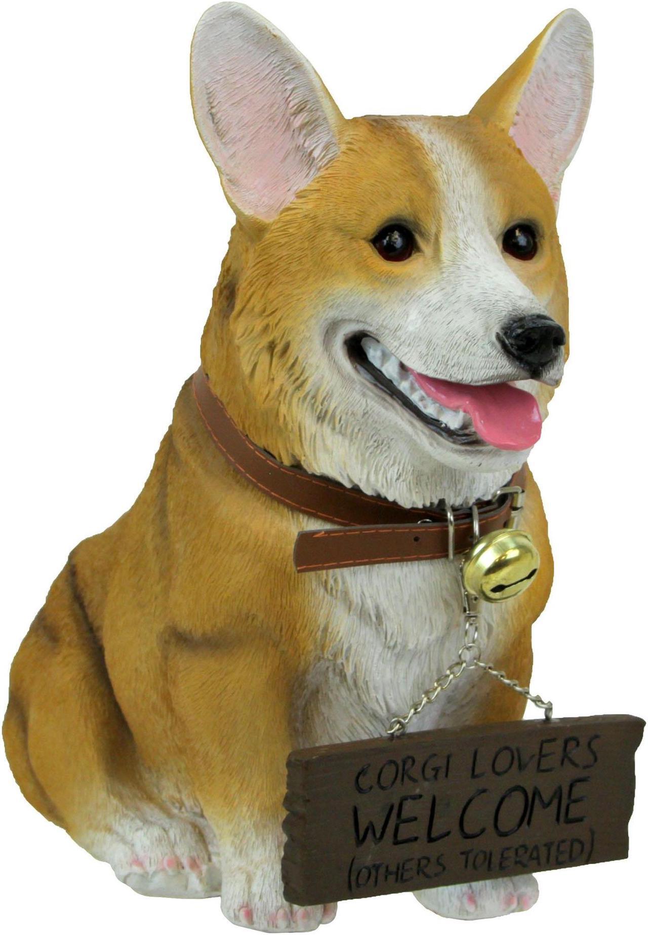 Main image of Charming 11.5 Inch Realistic Welsh Corgi Dog Statue with Reversible Sign Perfect for Indoor and Outdoor Pet Decor - Ideal for Home, Garden, Porch, and Patio Accent