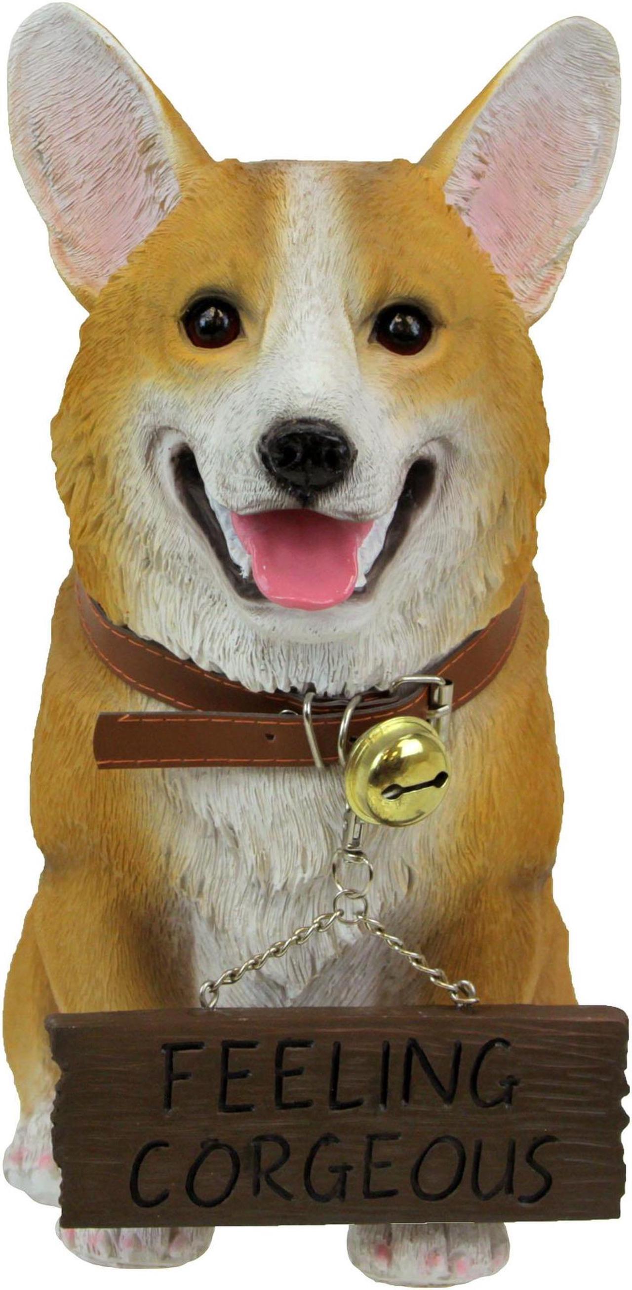 Alt view image 2 of 7 - Charming 11.5 Inch Realistic Welsh Corgi Dog Statue with Reversible Sign Perfect for Indoor and Outdoor Pet Decor - Ideal for Home, Garden, Porch, and Patio Accent