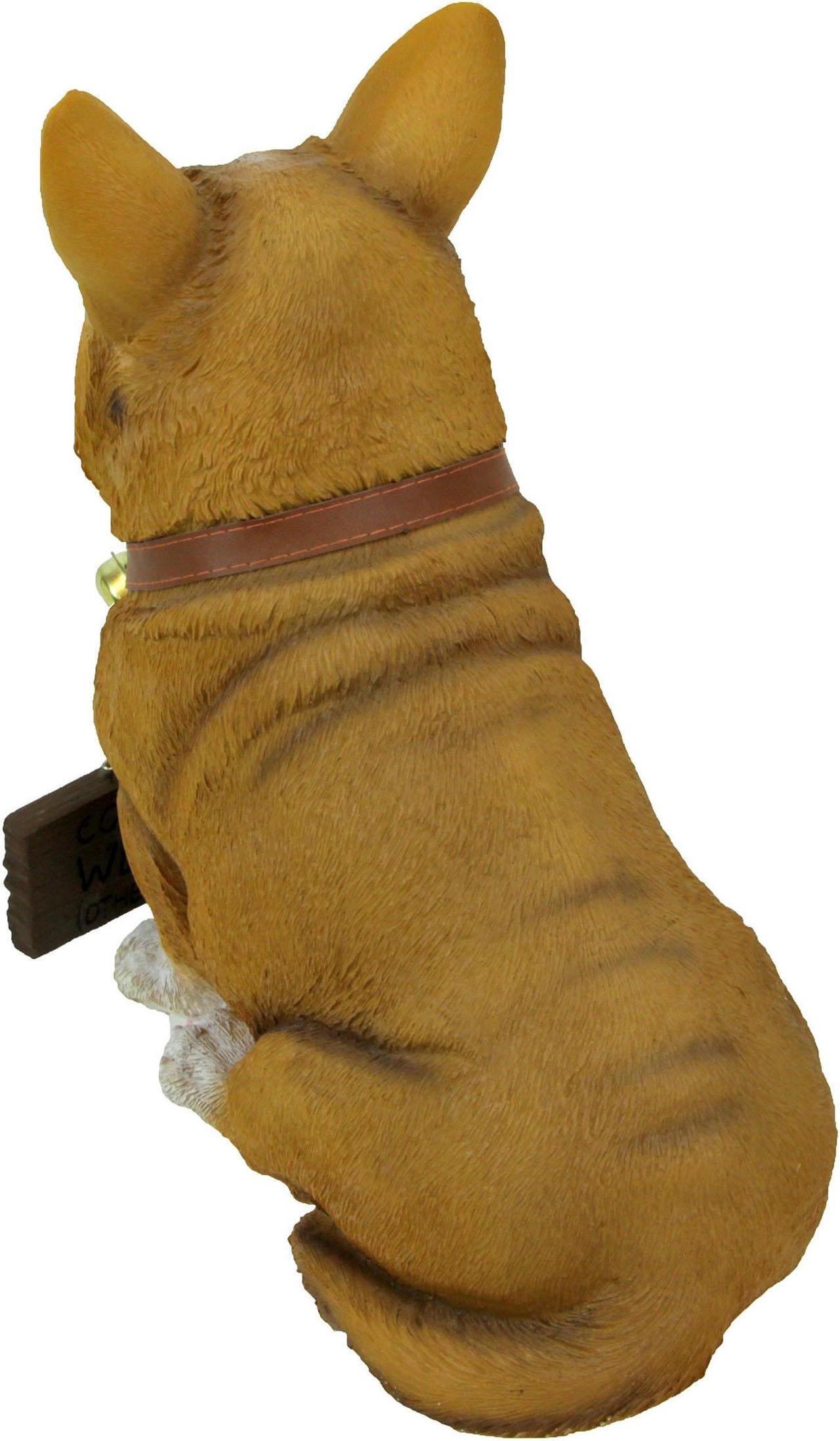 Alt view image 6 of 7 - Charming 11.5 Inch Realistic Welsh Corgi Dog Statue with Reversible Sign Perfect for Indoor and Outdoor Pet Decor - Ideal for Home, Garden, Porch, and Patio Accent