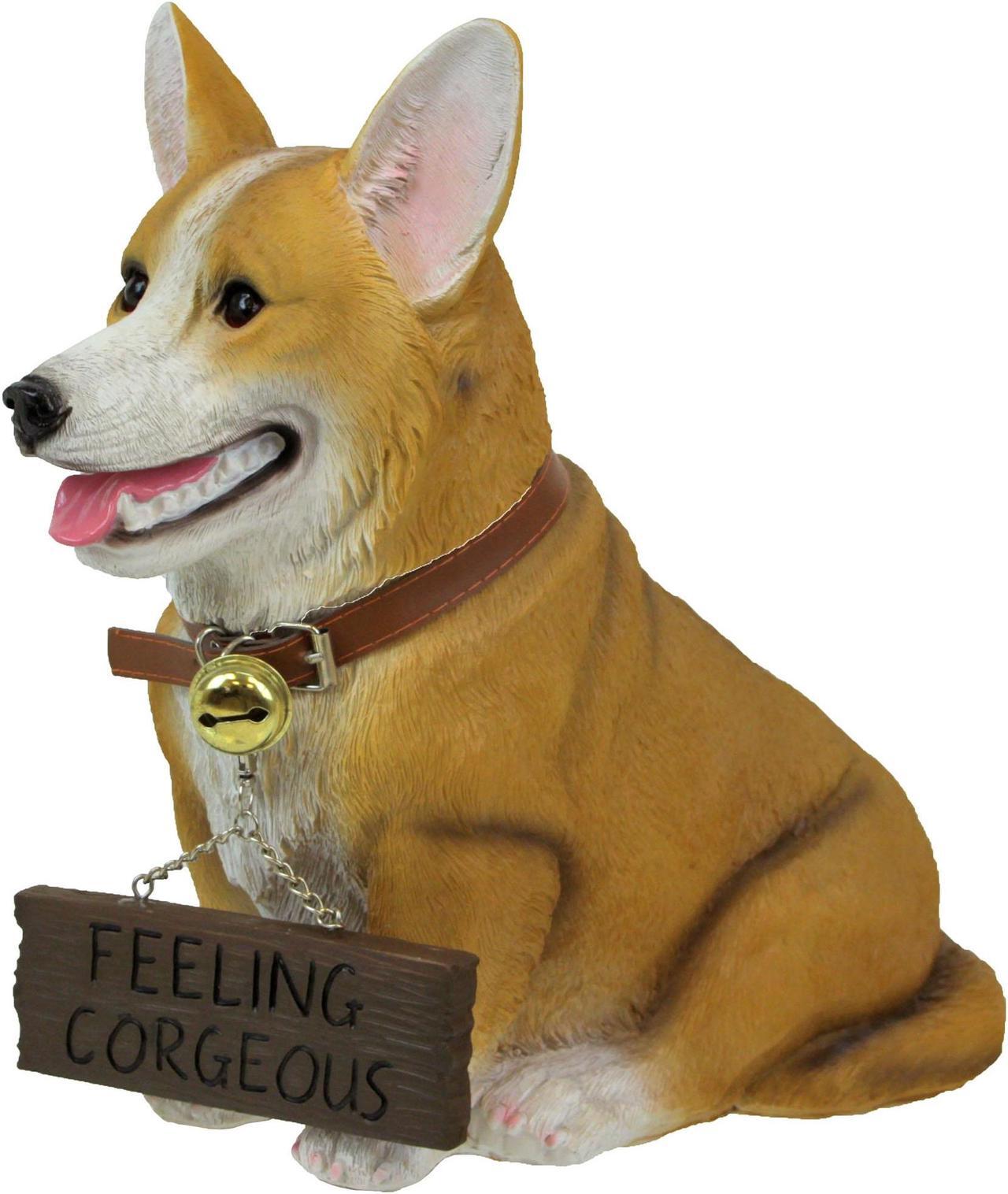 Alt view image 7 of 7 - Charming 11.5 Inch Realistic Welsh Corgi Dog Statue with Reversible Sign Perfect for Indoor and Outdoor Pet Decor - Ideal for Home, Garden, Porch, and Patio Accent