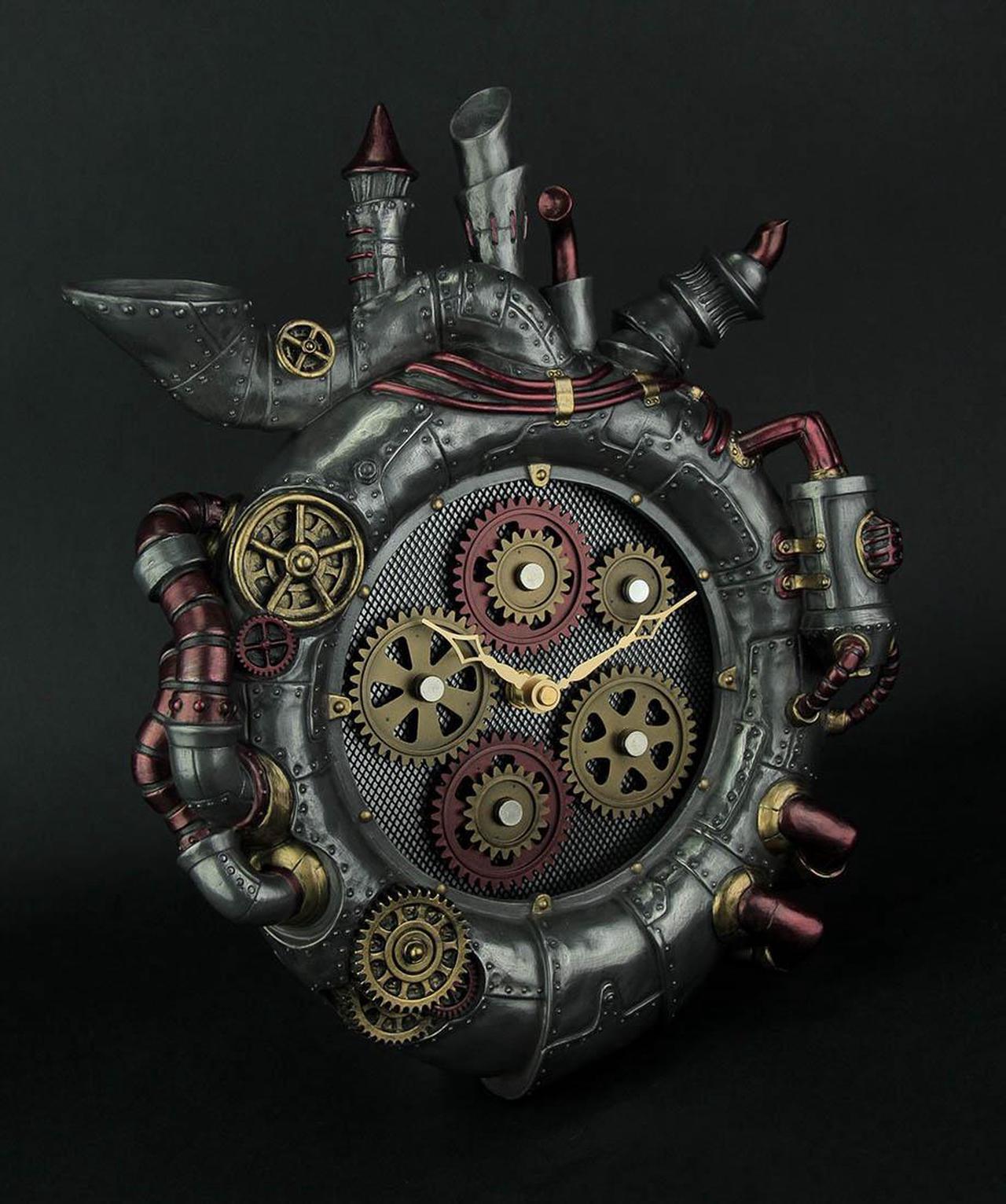 Alt view image 2 of 3 - Magnum Opus Steampunk Style Wall Clock With Moving Gears