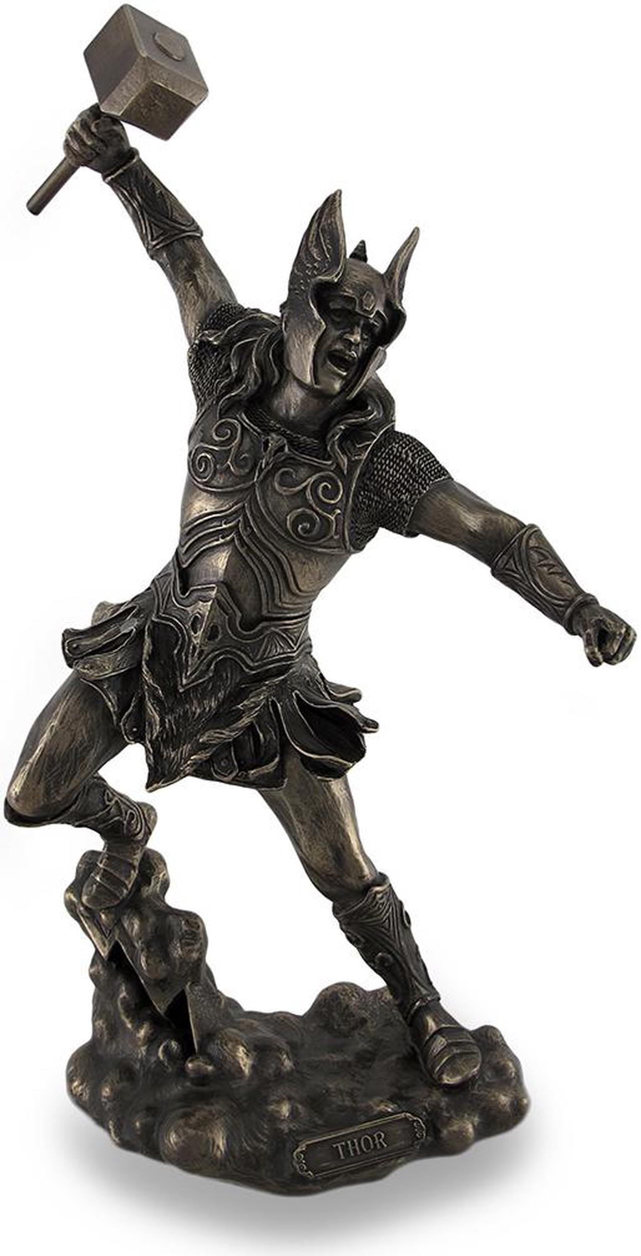 Main image of Thor, Norse God of Thunder, Wielding Hammer Sculptured Bronzed Statue