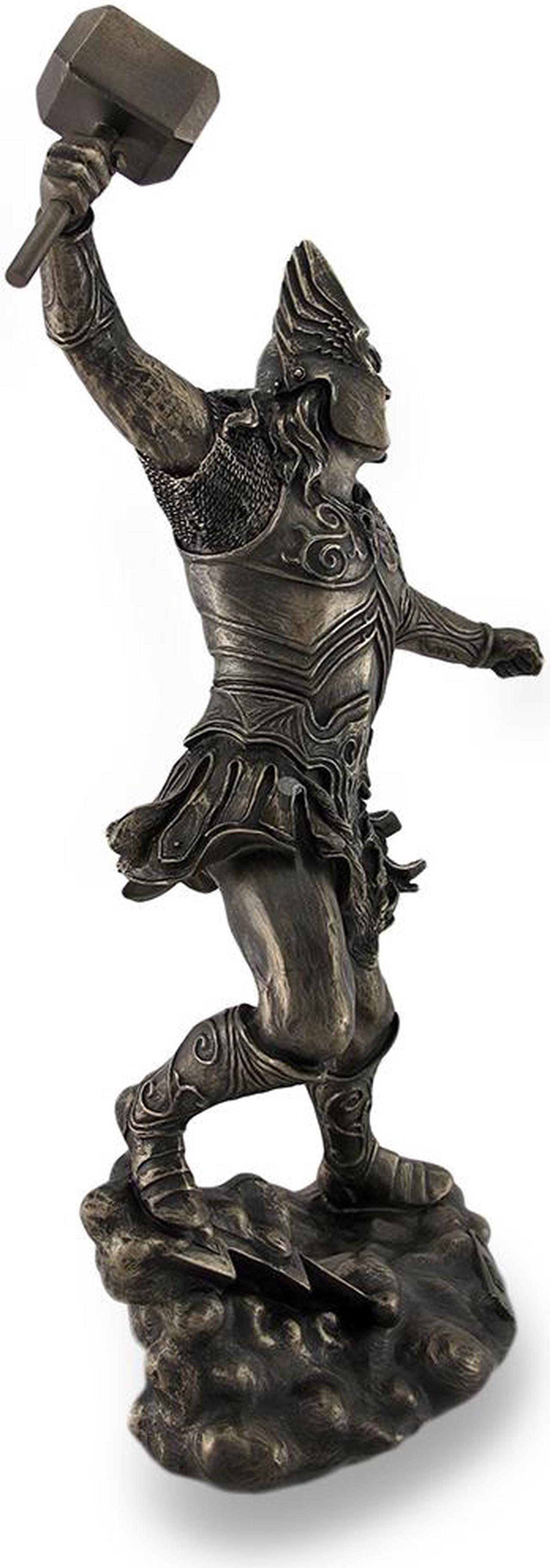 Alt view image 2 of 3 - Thor, Norse God of Thunder, Wielding Hammer Sculptured Bronzed Statue