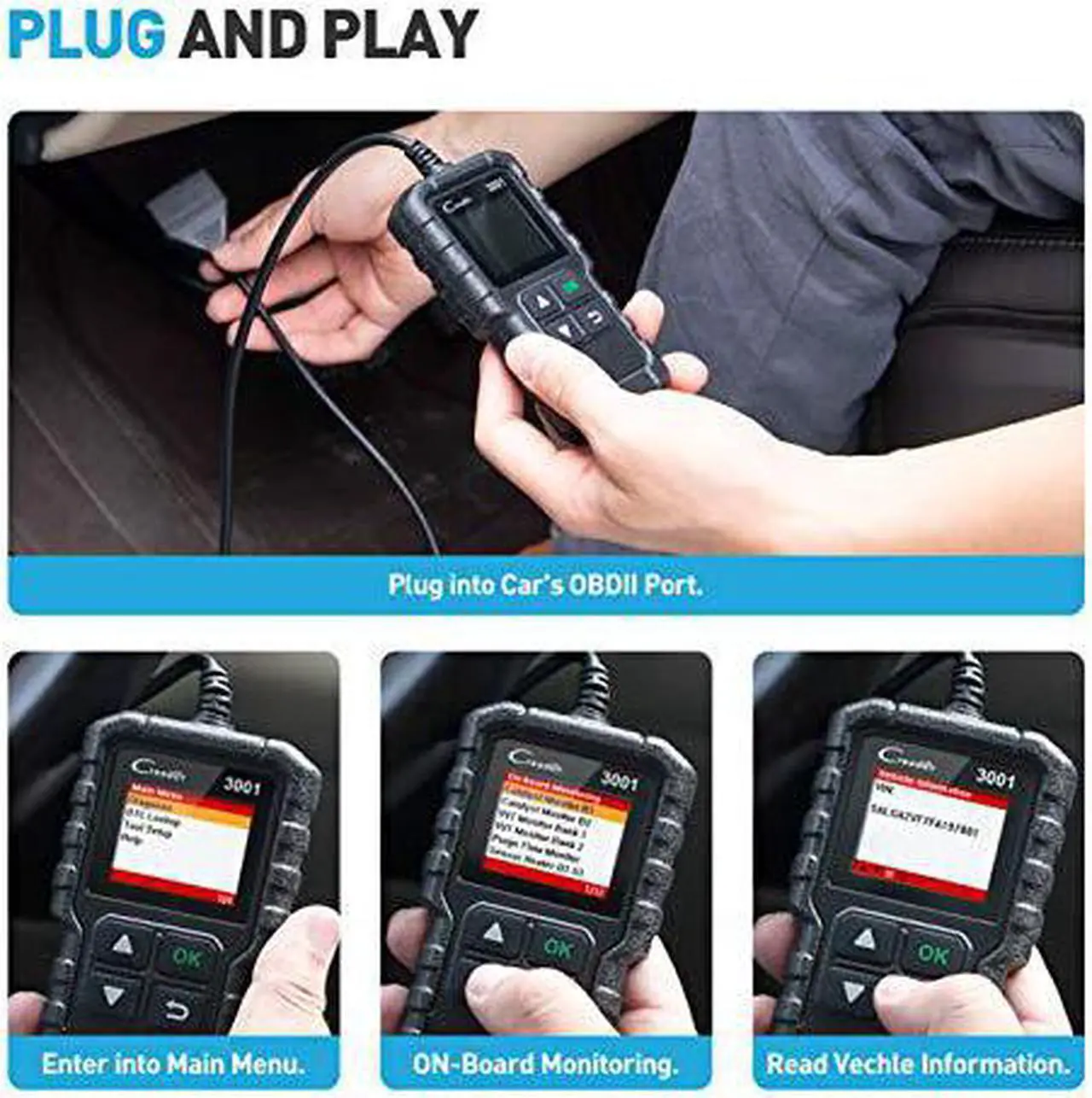 Alt view image 3 of 7 - LAUNCH Creader 3001 OBD2 Scanner with Full(10) OBD2 Function ,Automotive Engine Fault Code Reader CAN Scan Tool for OBD2 Protocol Vehicles Since 1996 (2020 Upgradable Version)