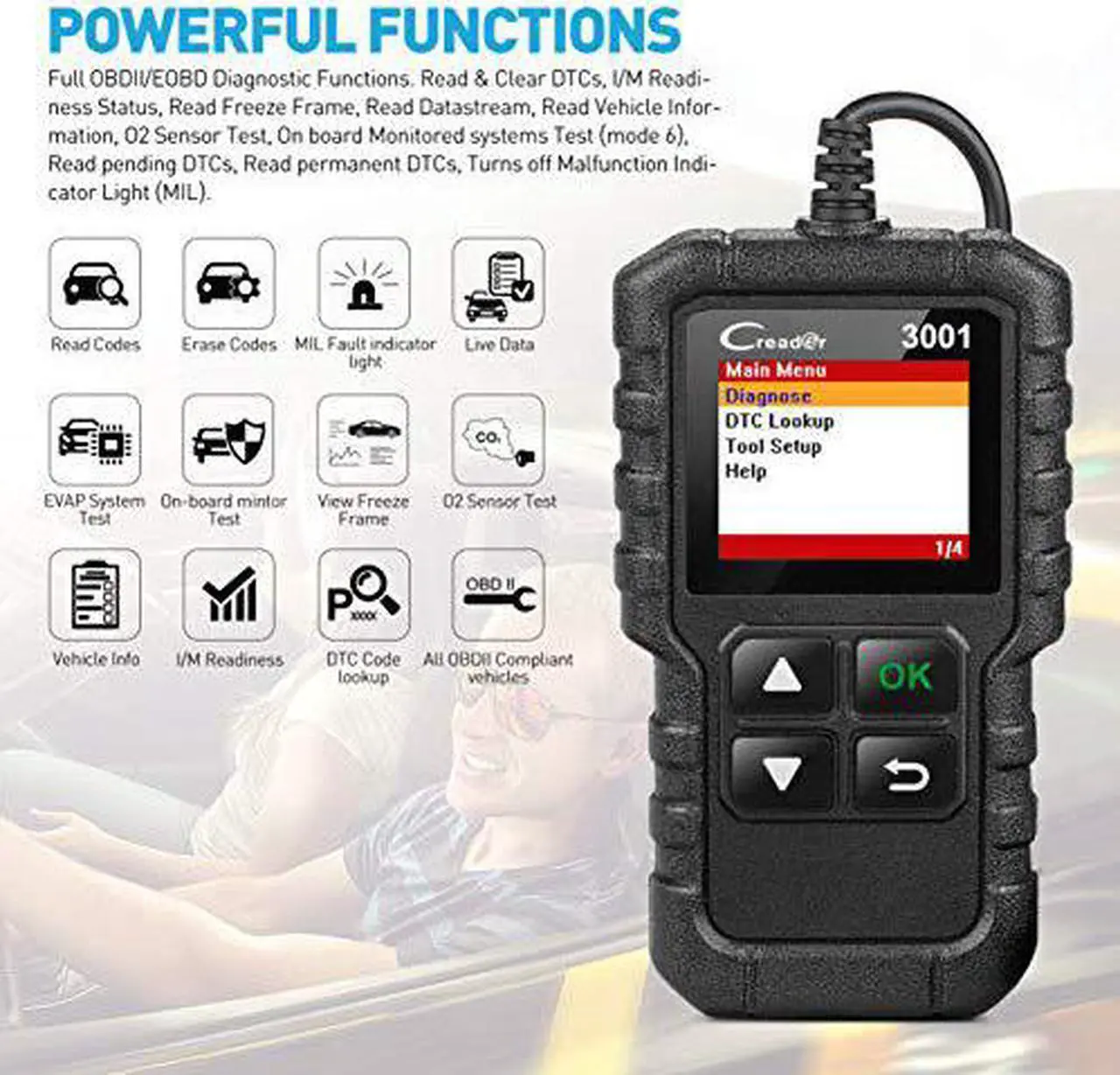 Alt view image 2 of 7 - LAUNCH Creader 3001 OBD2 Scanner with Full(10) OBD2 Function ,Automotive Engine Fault Code Reader CAN Scan Tool for OBD2 Protocol Vehicles Since 1996 (2020 Upgradable Version)