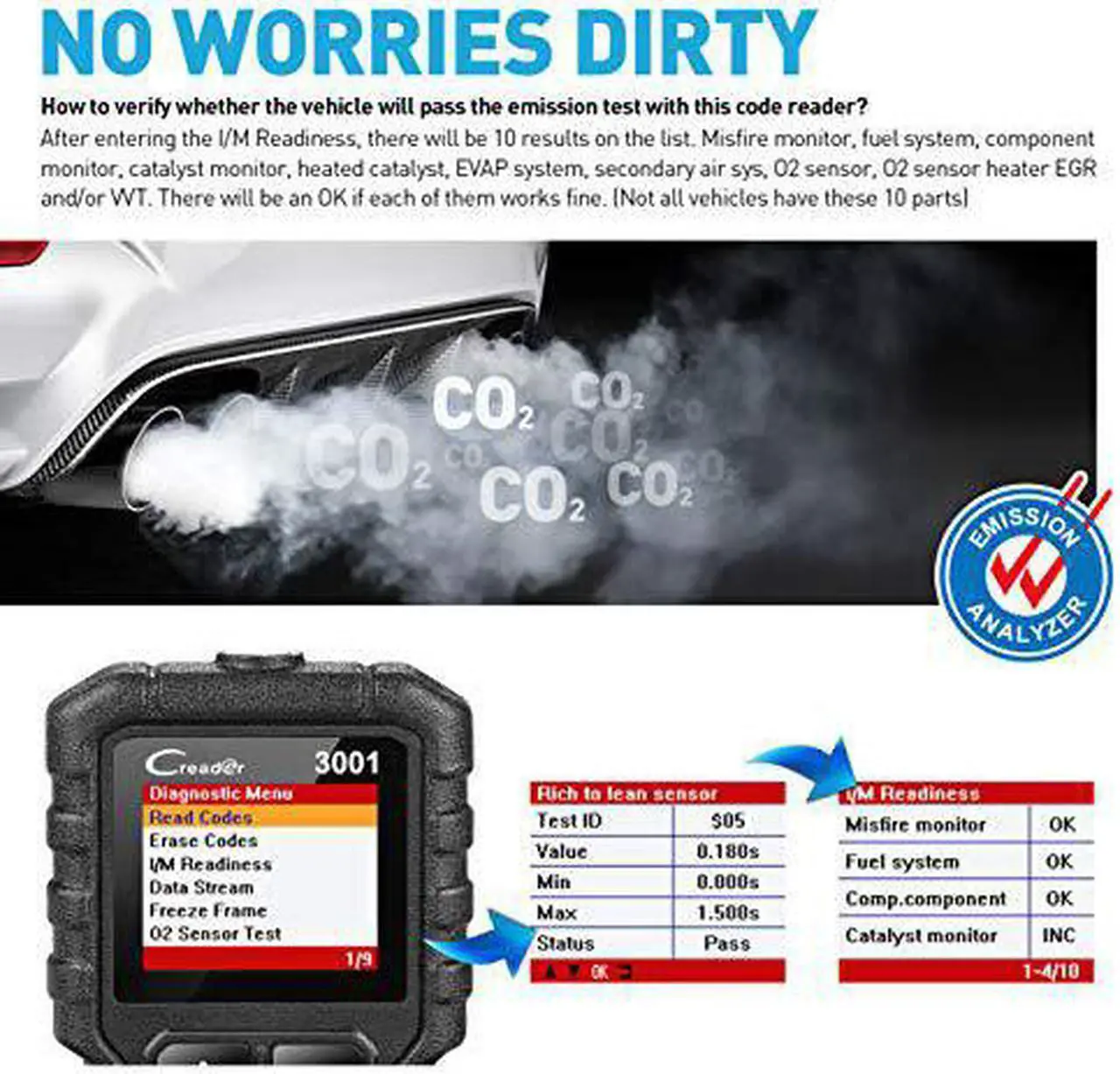 Alt view image 4 of 7 - LAUNCH Creader 3001 OBD2 Scanner with Full(10) OBD2 Function ,Automotive Engine Fault Code Reader CAN Scan Tool for OBD2 Protocol Vehicles Since 1996 (2020 Upgradable Version)