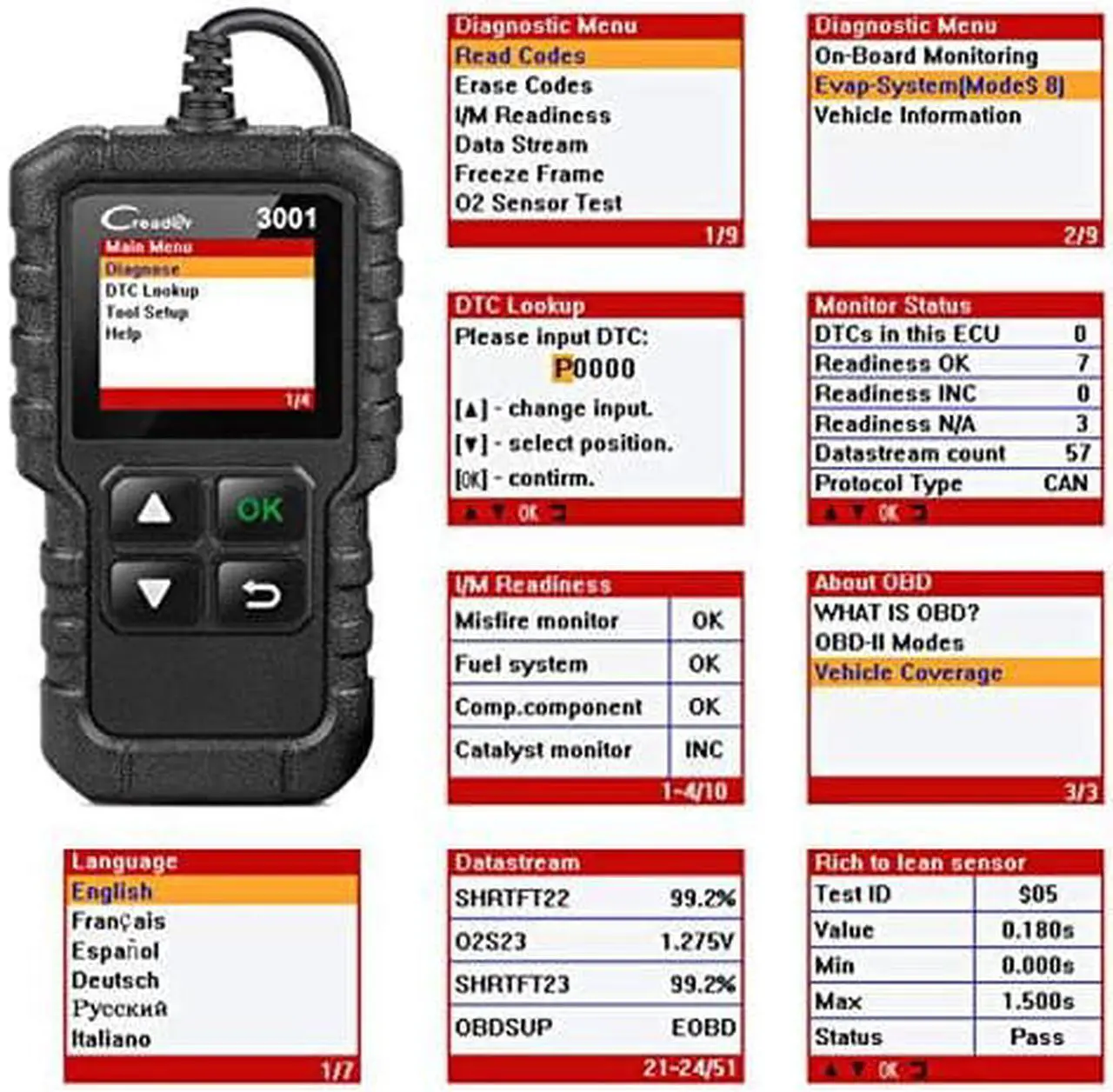 Alt view image 5 of 7 - LAUNCH Creader 3001 OBD2 Scanner with Full(10) OBD2 Function ,Automotive Engine Fault Code Reader CAN Scan Tool for OBD2 Protocol Vehicles Since 1996 (2020 Upgradable Version)