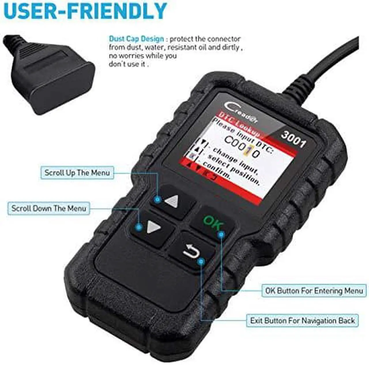 Alt view image 7 of 7 - LAUNCH Creader 3001 OBD2 Scanner with Full(10) OBD2 Function ,Automotive Engine Fault Code Reader CAN Scan Tool for OBD2 Protocol Vehicles Since 1996 (2020 Upgradable Version)