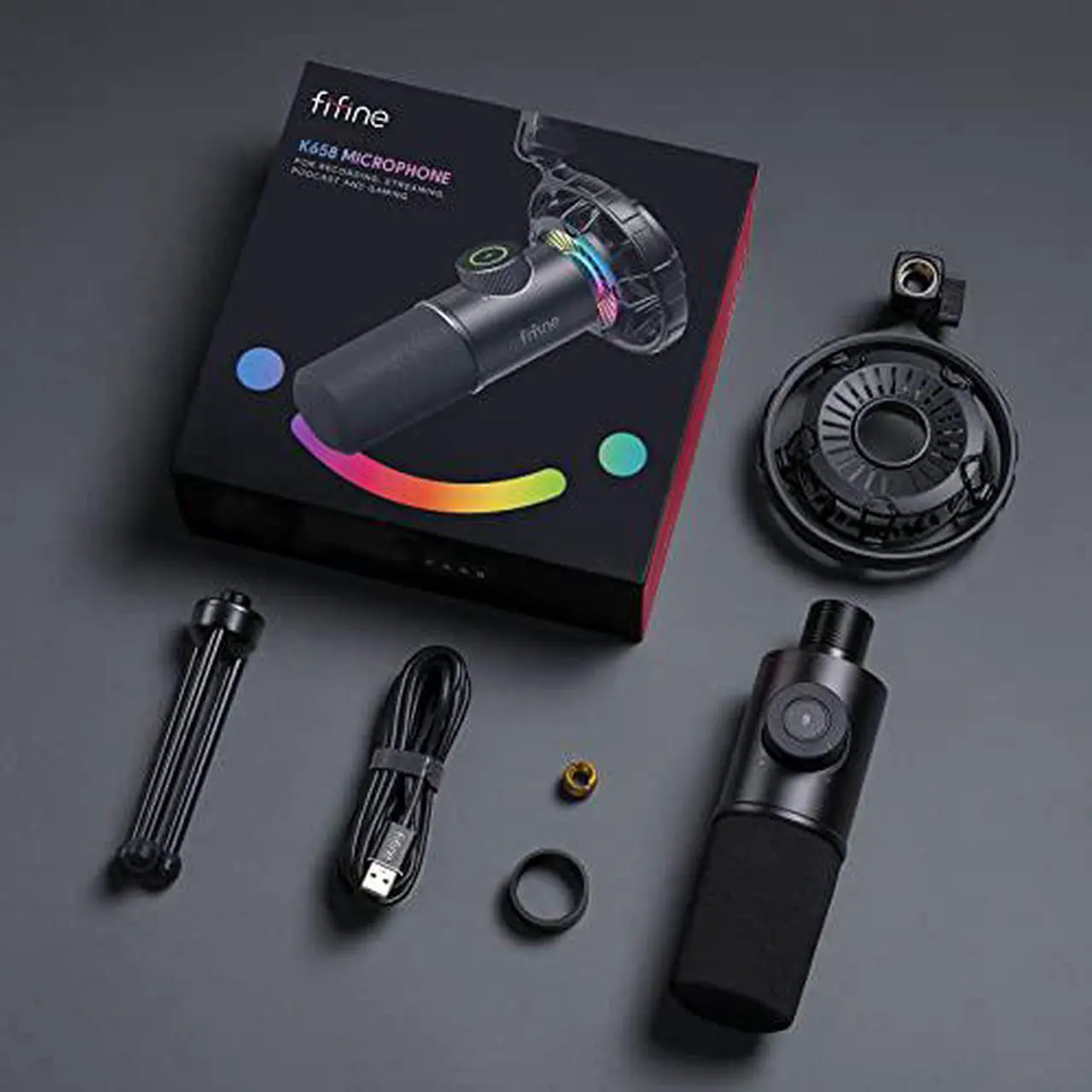 Alt view image 4 of 7 - USB Gaming Microphone, FIFINE RGB Dynamic Mic for PC, with Tap-to-Mute Button, Plug & Play Cardioid Mic with Headphone Jack for Streaming, Podcast, Twitch, YouTube, Discord- K658