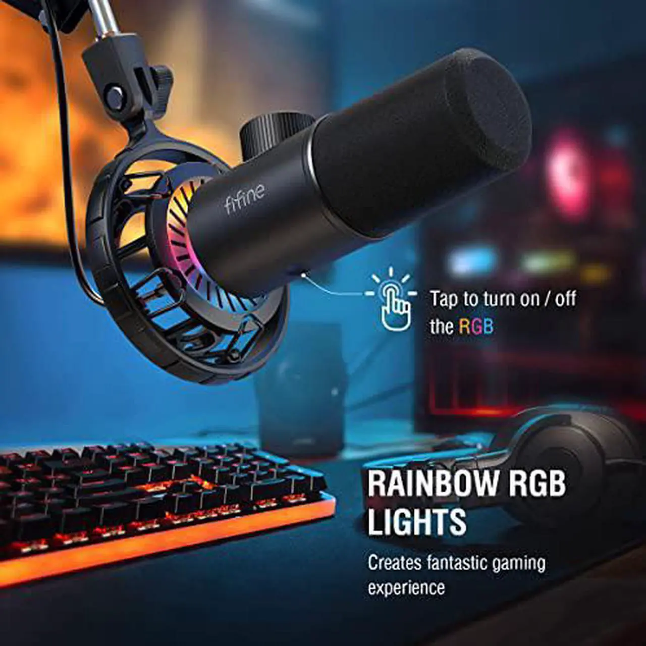 Alt view image 7 of 7 - USB Gaming Microphone, FIFINE RGB Dynamic Mic for PC, with Tap-to-Mute Button, Plug & Play Cardioid Mic with Headphone Jack for Streaming, Podcast, Twitch, YouTube, Discord- K658