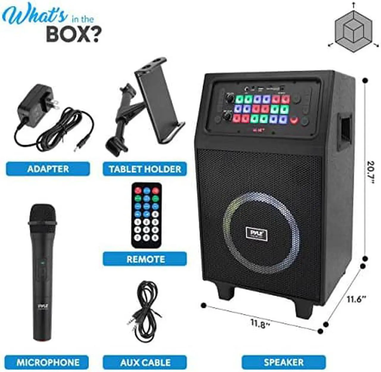 Alt view image 4 of 7 - Portable Karaoke PA Speaker System - 600W 8 Rechargeable BT Speaker, TWS, Party Lights, LED Display, FM/AUX/MP3/USB/SD, Wheels - Wireless Mic, Remote Control, Tablet Holder Included - Pyle PHP18DJT