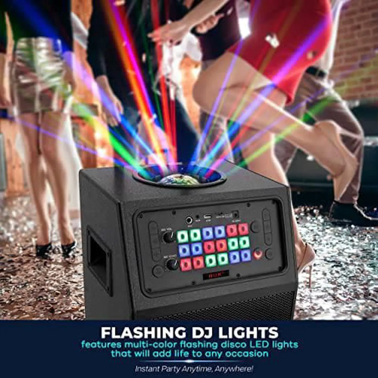 Alt view image 6 of 7 - Portable Karaoke PA Speaker System - 600W 8 Rechargeable BT Speaker, TWS, Party Lights, LED Display, FM/AUX/MP3/USB/SD, Wheels - Wireless Mic, Remote Control, Tablet Holder Included - Pyle PHP18DJT