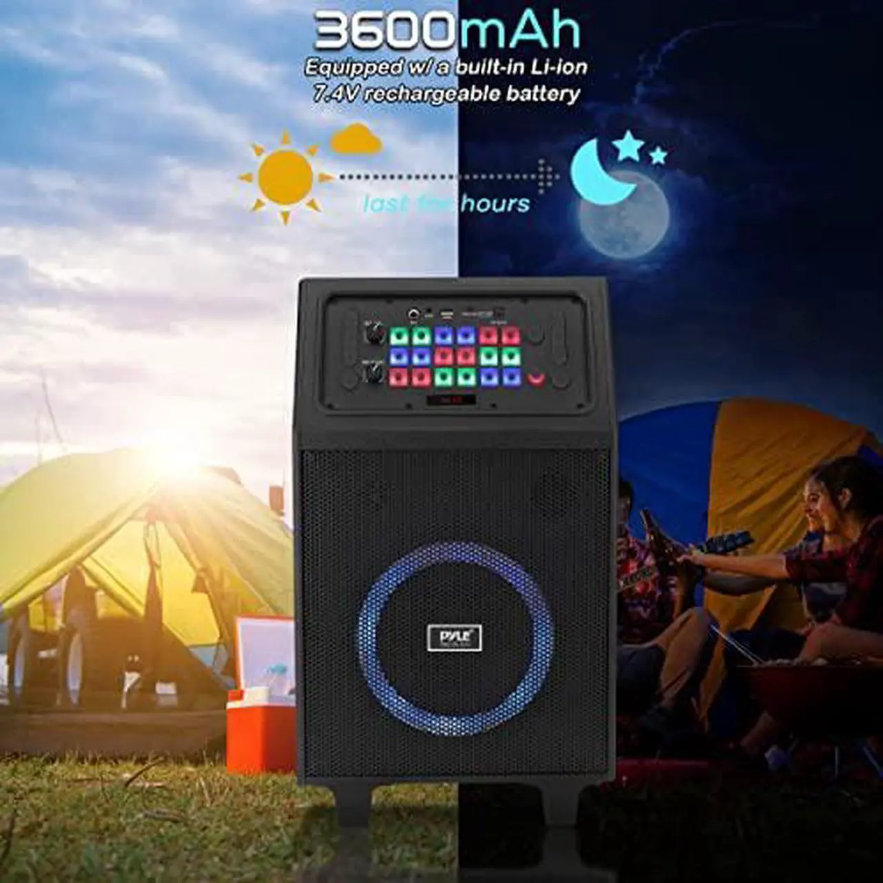 Alt view image 7 of 7 - Portable Karaoke PA Speaker System - 600W 8 Rechargeable BT Speaker, TWS, Party Lights, LED Display, FM/AUX/MP3/USB/SD, Wheels - Wireless Mic, Remote Control, Tablet Holder Included - Pyle PHP18DJT