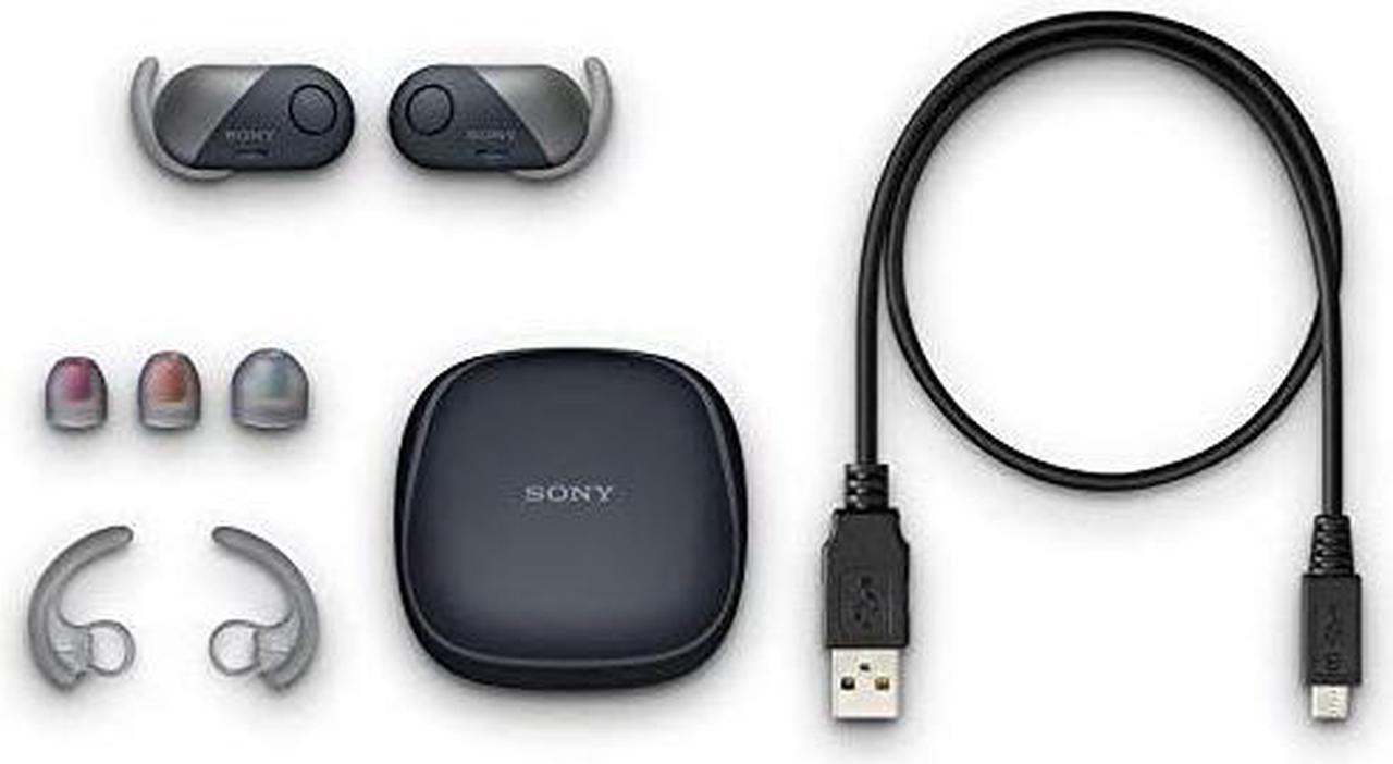 Alt view image 4 of 7 - Sony True Wireless Bluetooth in Ear Headphones: Noise Cancelling Sports Workout Ear Buds - Cordless, Sweatproof Earphones, Built-in Microphone, Extra BASS WF-SP700N/B (International Version) Black