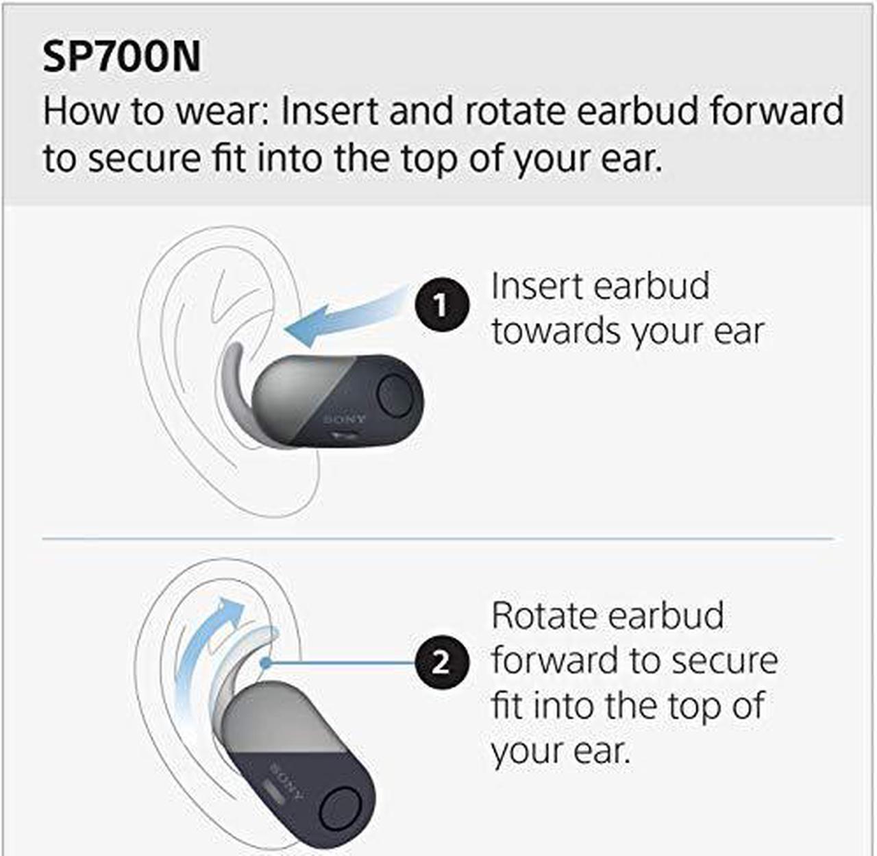 Alt view image 2 of 7 - Sony True Wireless Bluetooth in Ear Headphones: Noise Cancelling Sports Workout Ear Buds - Cordless, Sweatproof Earphones, Built-in Microphone, Extra BASS WF-SP700N/B (International Version) Black