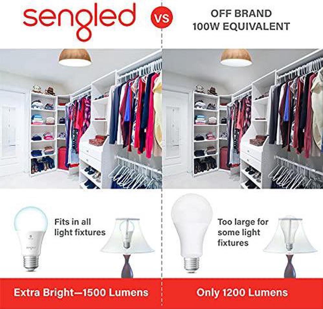 Alt view image 7 of 7 - Sengled Alexa Light Bulbs 100W Equivalent, Smart Light Bulbs 1500LM Bluetooth Mesh, Smart Bulbs That Work with Alexa Only, A19 5000K Dimmable LED Bulb 100W, High Brightness, No Hub Required, 4 Pack