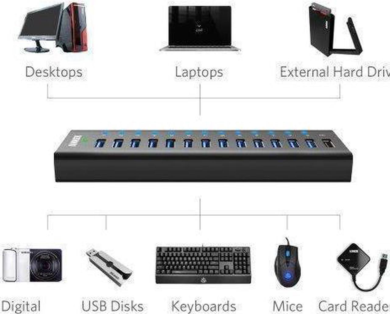 Alt view image 6 of 7 - Anker 14-Port USB 3.0 Aluminum Data Hub with 13 Data Transfer Ports, Power IQ Charging Port and 60W Power Adapter for iPhone 7/ 6s Plus, iPad Air 2, Galaxy S Series, Note Series, Mac, PC and More
