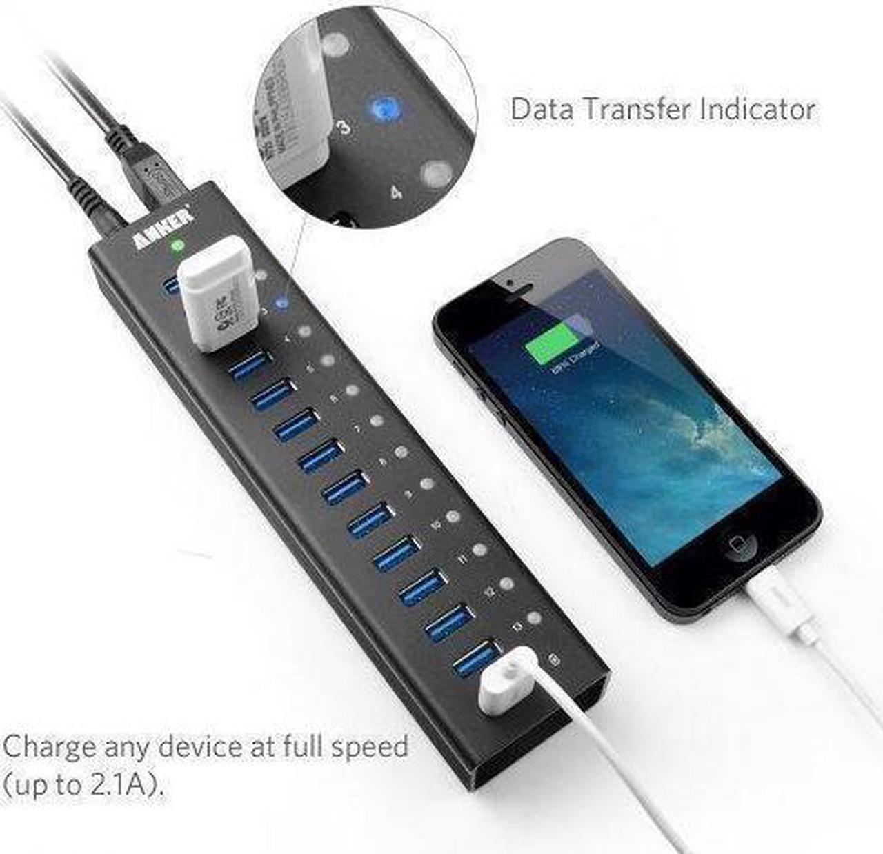 Alt view image 5 of 7 - Anker 14-Port USB 3.0 Aluminum Data Hub with 13 Data Transfer Ports, Power IQ Charging Port and 60W Power Adapter for iPhone 7/ 6s Plus, iPad Air 2, Galaxy S Series, Note Series, Mac, PC and More