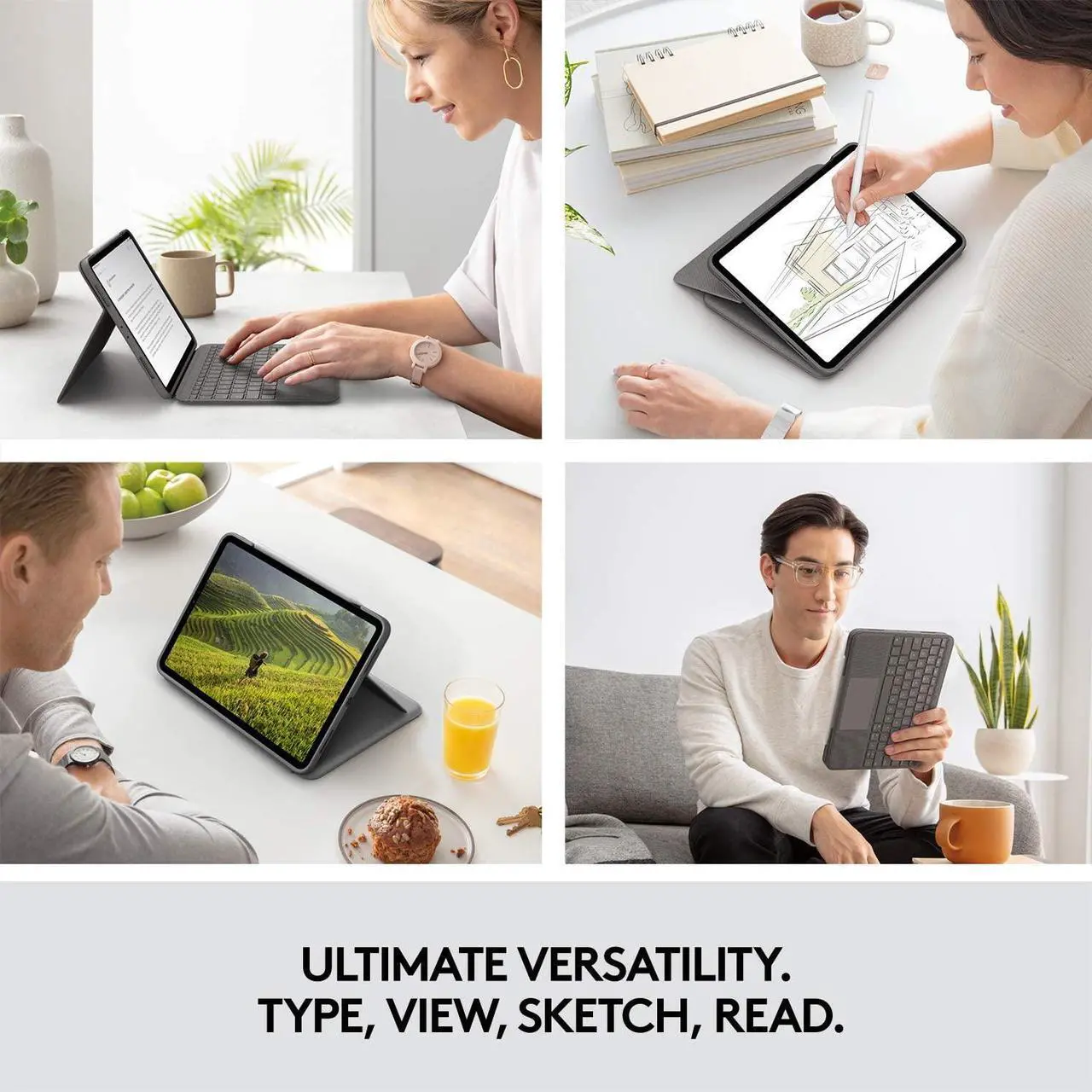 Alt view image 3 of 7 - Logitech Folio Touch iPad Keyboard Case with Trackpad and Smart Connector for iPad Air (4th Generation) - Graphite (920-009952)