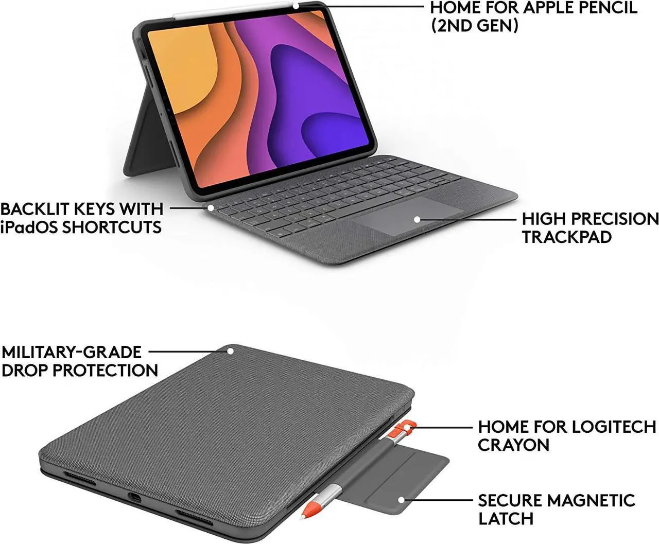 Alt view image 6 of 7 - Logitech Folio Touch iPad Keyboard Case with Trackpad and Smart Connector for iPad Air (4th Generation) - Graphite (920-009952)