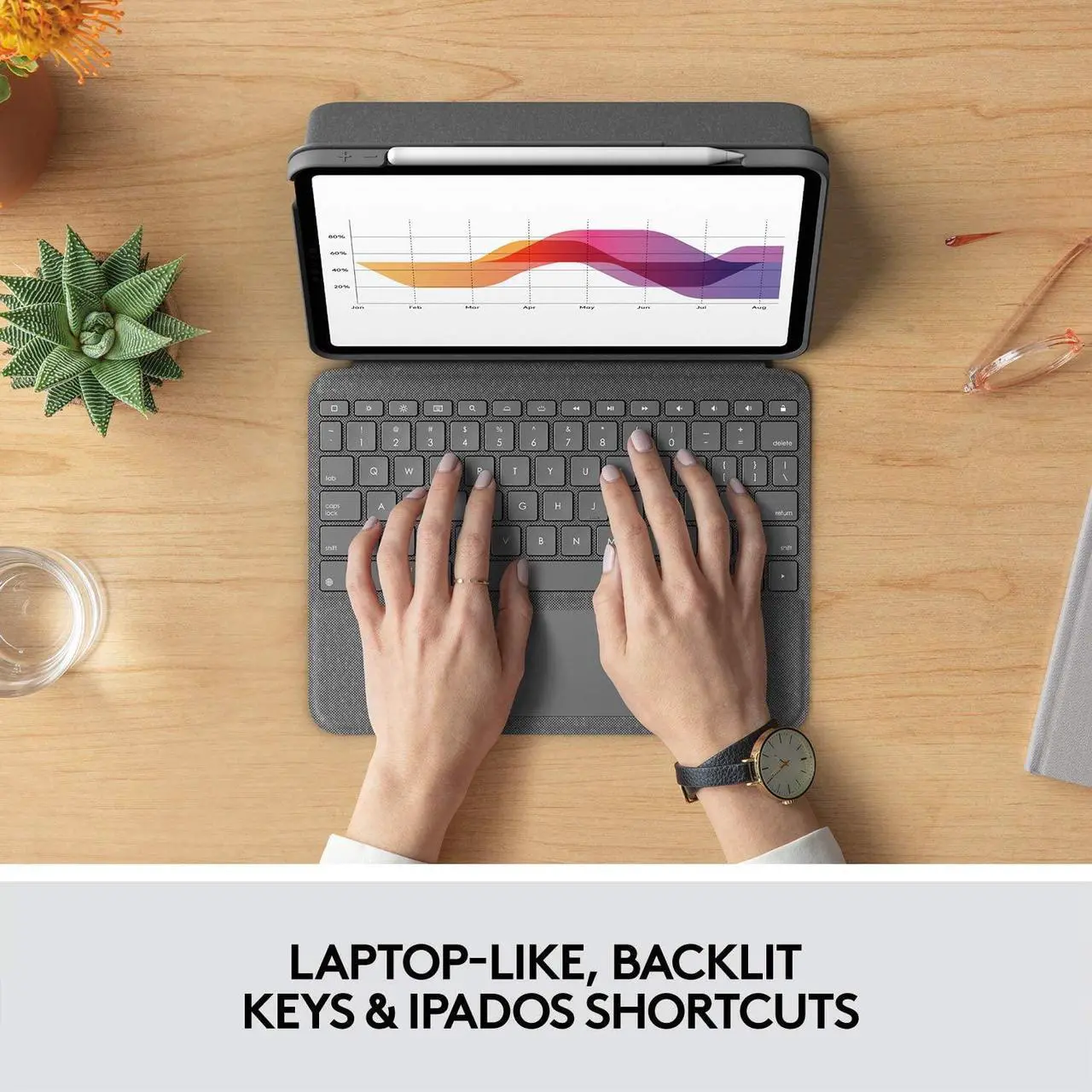 Alt view image 5 of 7 - Logitech Folio Touch iPad Keyboard Case with Trackpad and Smart Connector for iPad Air (4th Generation) - Graphite (920-009952)