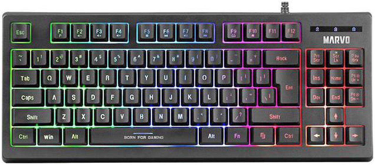 Marvo K607 Wired 87 Key, 3-Color LED backlight, Full Anti Ghosting, Compact design TKL Layout Membrane Gaming Keyboard_Black