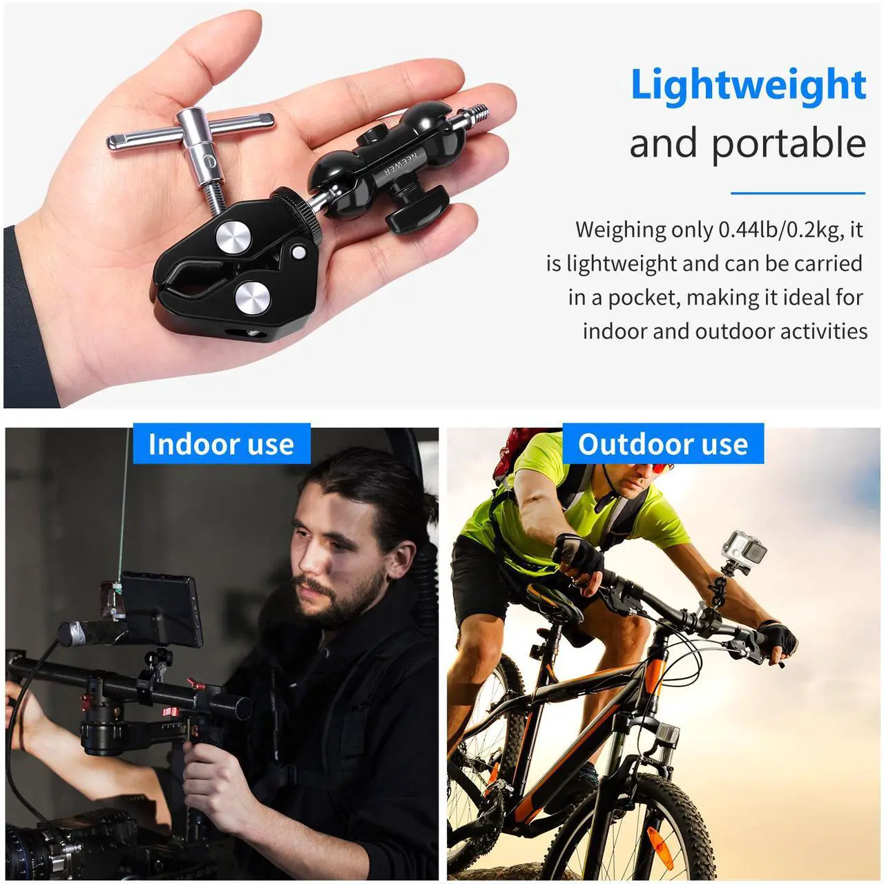 Alt view image 6 of 7 - Neewer Super Clamp with Double Ball Head Mount, Multi-Function Double Ballhead with Bottom Clamp for LCD Field Monitor, Flash, Microphone, LED Light, Light Stand, Load up to 3.3lb/1.5kg — ST10