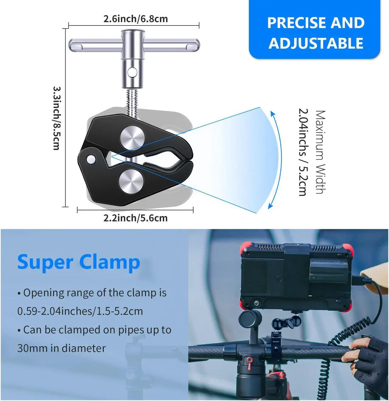 Alt view image 4 of 7 - Neewer Super Clamp with Double Ball Head Mount, Multi-Function Double Ballhead with Bottom Clamp for LCD Field Monitor, Flash, Microphone, LED Light, Light Stand, Load up to 3.3lb/1.5kg — ST10