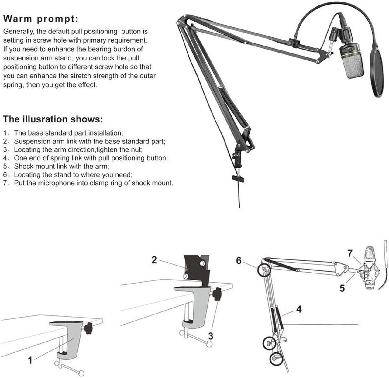 Alt view image 5 of 7 - Neewer® NB-39 Adjustable 43.3"/110cm Studio Recording Microphone Suspension Boom Scissor Arm Stand with Microphone Clip & Table Mounting Clamp