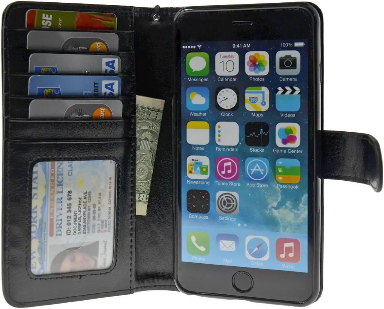 Main image of NAVOR® Protective Flip Wallet Case for iPhone 6 Plus / 6S Plus  [5.5 Inch] - Black